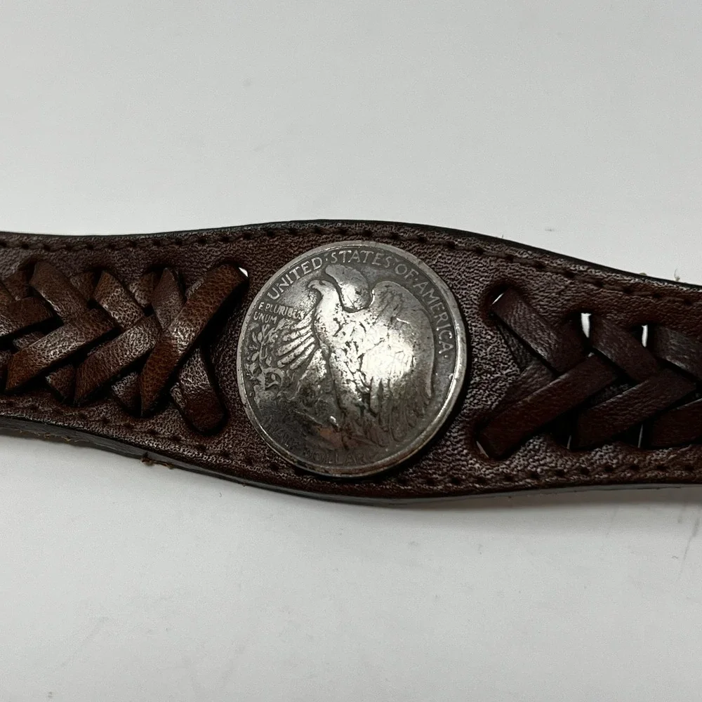 Vintage Justin Tooled Leather Western Belt Walking Liberty Half Dollar Coins 32